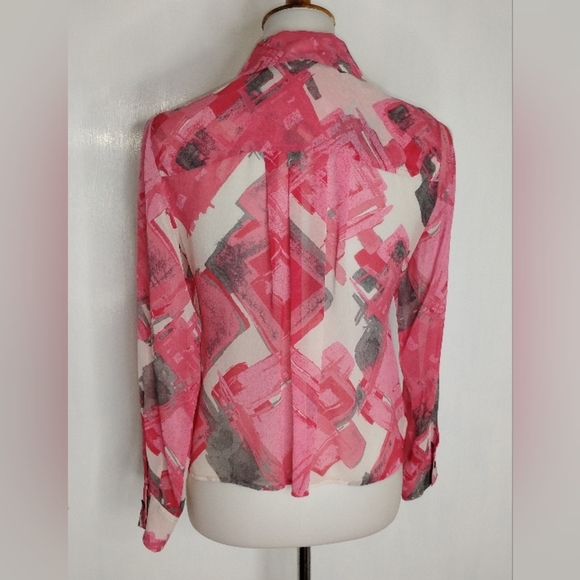 PINK WHITE AND GRAY SILK BLOUSE - Picture 4 of 9